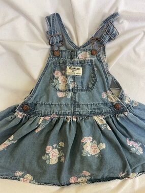 OshKosh B'gosh Light Blue Floral Denim Overall Dress